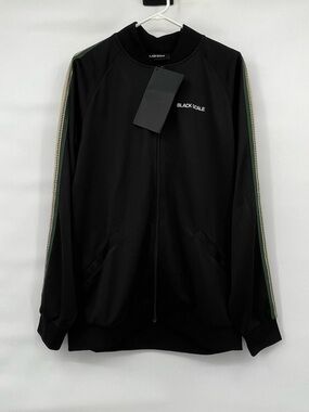 Black Scale NWT Phoeben black green cream stripe button up bomber track jacket